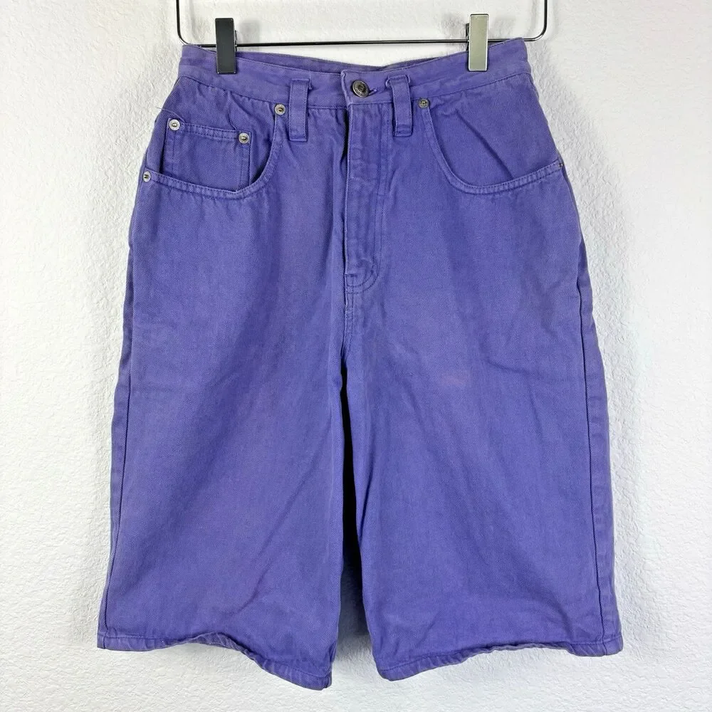 Vintage Unionbay Womens Long Shorts 9/10 24 Purple Denim 90s Bermuda Jorts Baggy